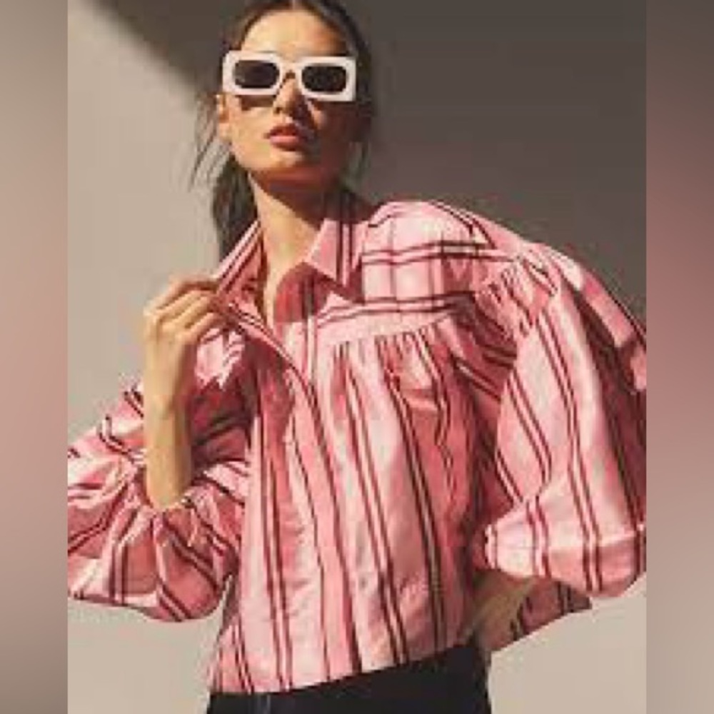 Pernille Rosenkilde Puff-sleeve Cropped Button Down for Anthropologie